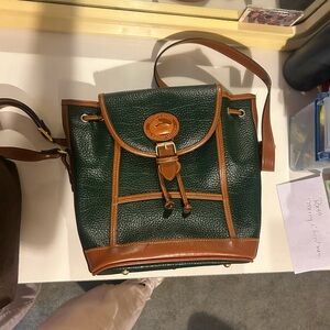 Dooney & Bourke Green and Tan Leather Dover Carrier Bag